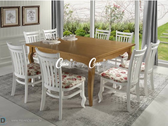 Conjunto Mesa de Jantar 3D Moveis Florida com 08 Cadeiras 1.50 x 1.50 Quadrada